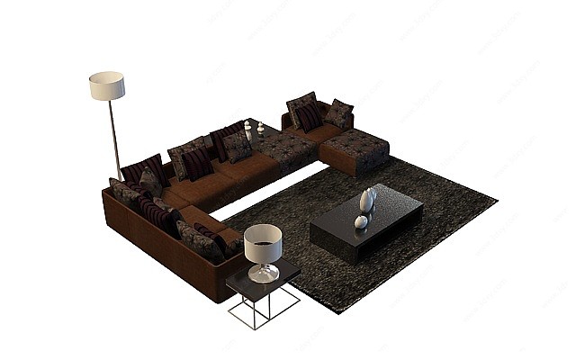 古典布艺沙发茶几3D模型