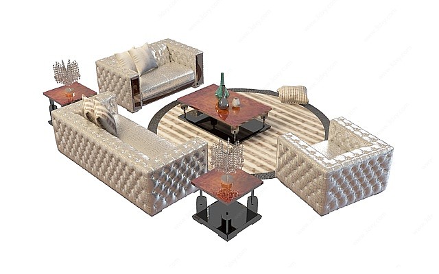 亮皮沙发茶几组合3D模型