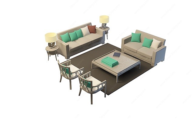 简约沙发茶几组合3D模型