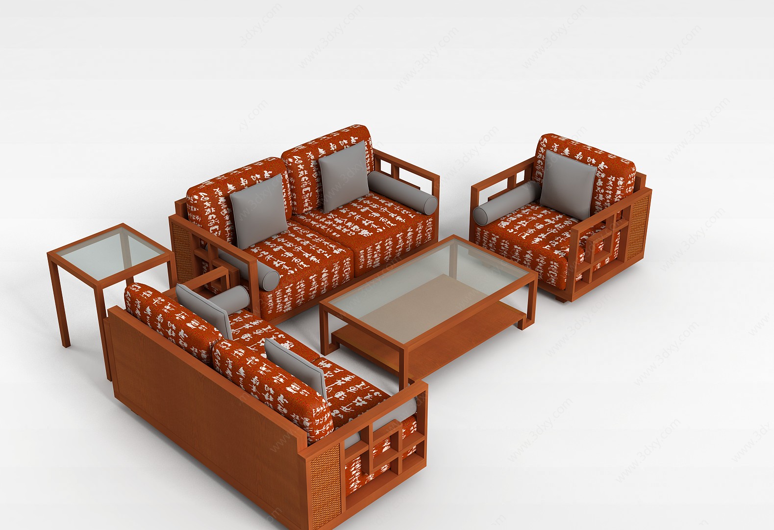 实木布艺沙发茶几3D模型