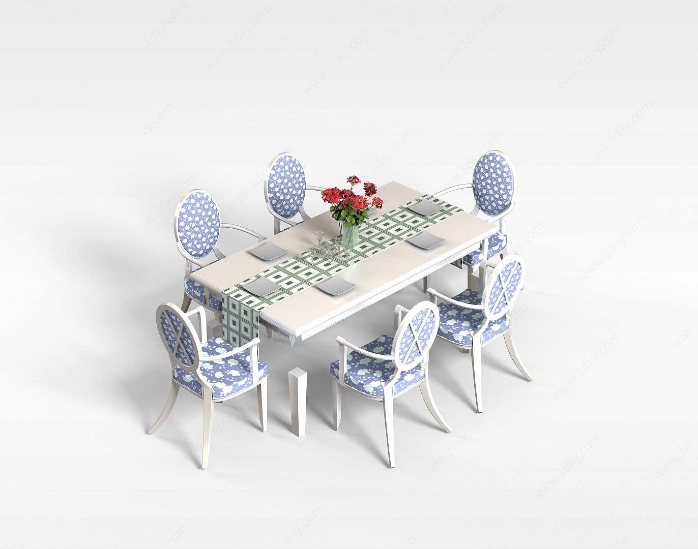 欧式六人餐桌椅3D模型
