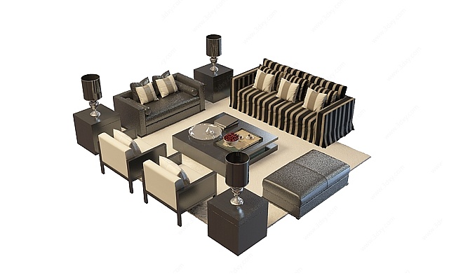 古典沙发茶几3D模型