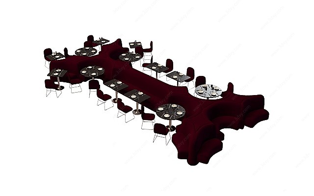 餐厅沙发茶几组合3D模型