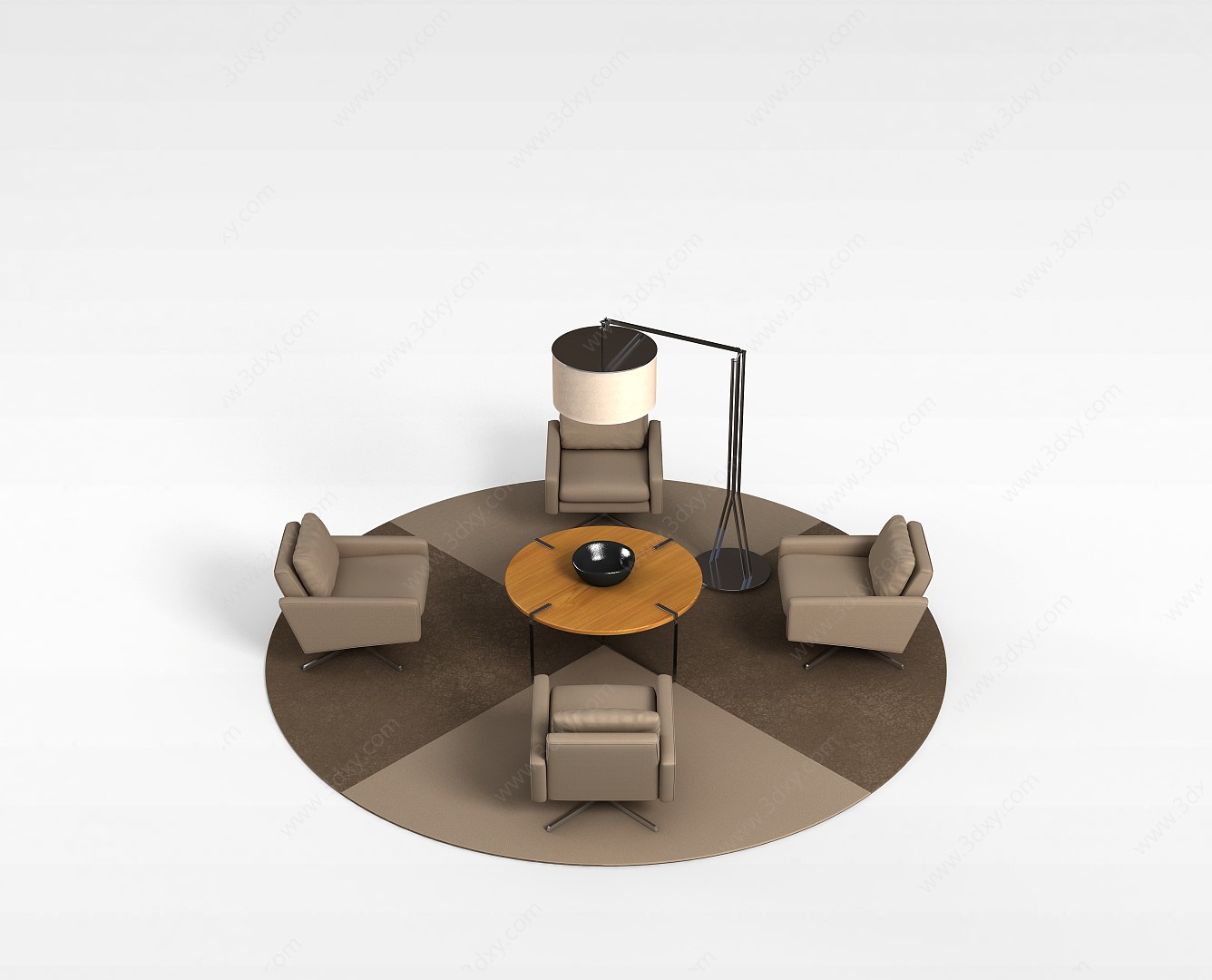 咖啡厅沙发茶几组合3D模型
