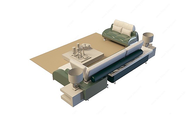 茶色沙发茶几组合3D模型