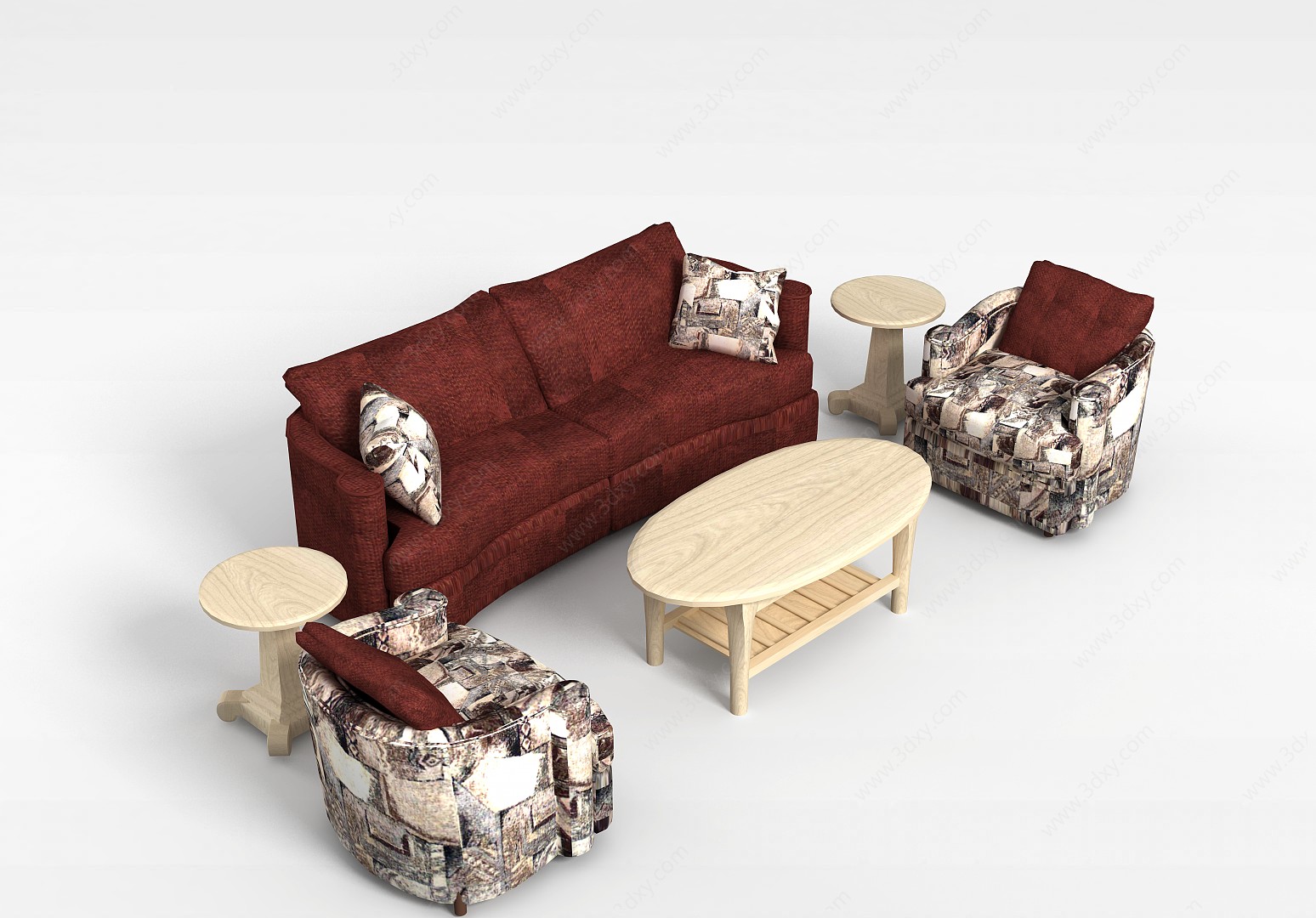 怀旧沙发茶几组合3D模型