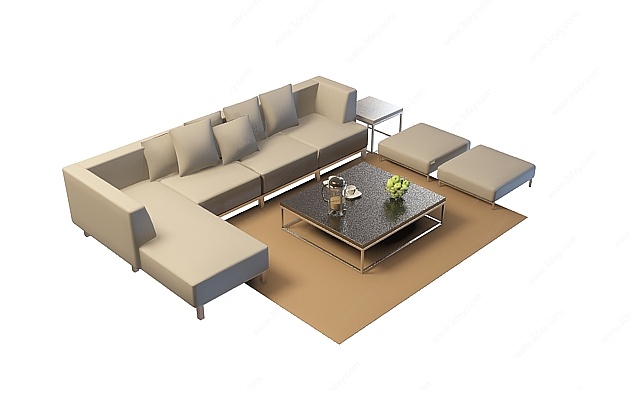 小户型沙发茶几组合3D模型