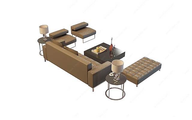 多人沙发茶几组合3D模型