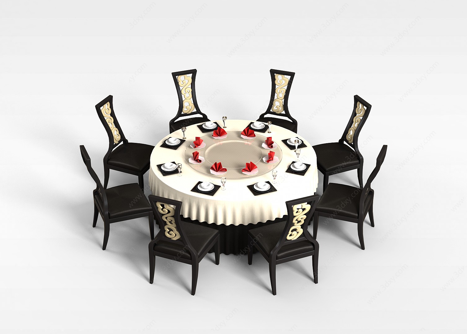 雕花精美餐桌椅3D模型