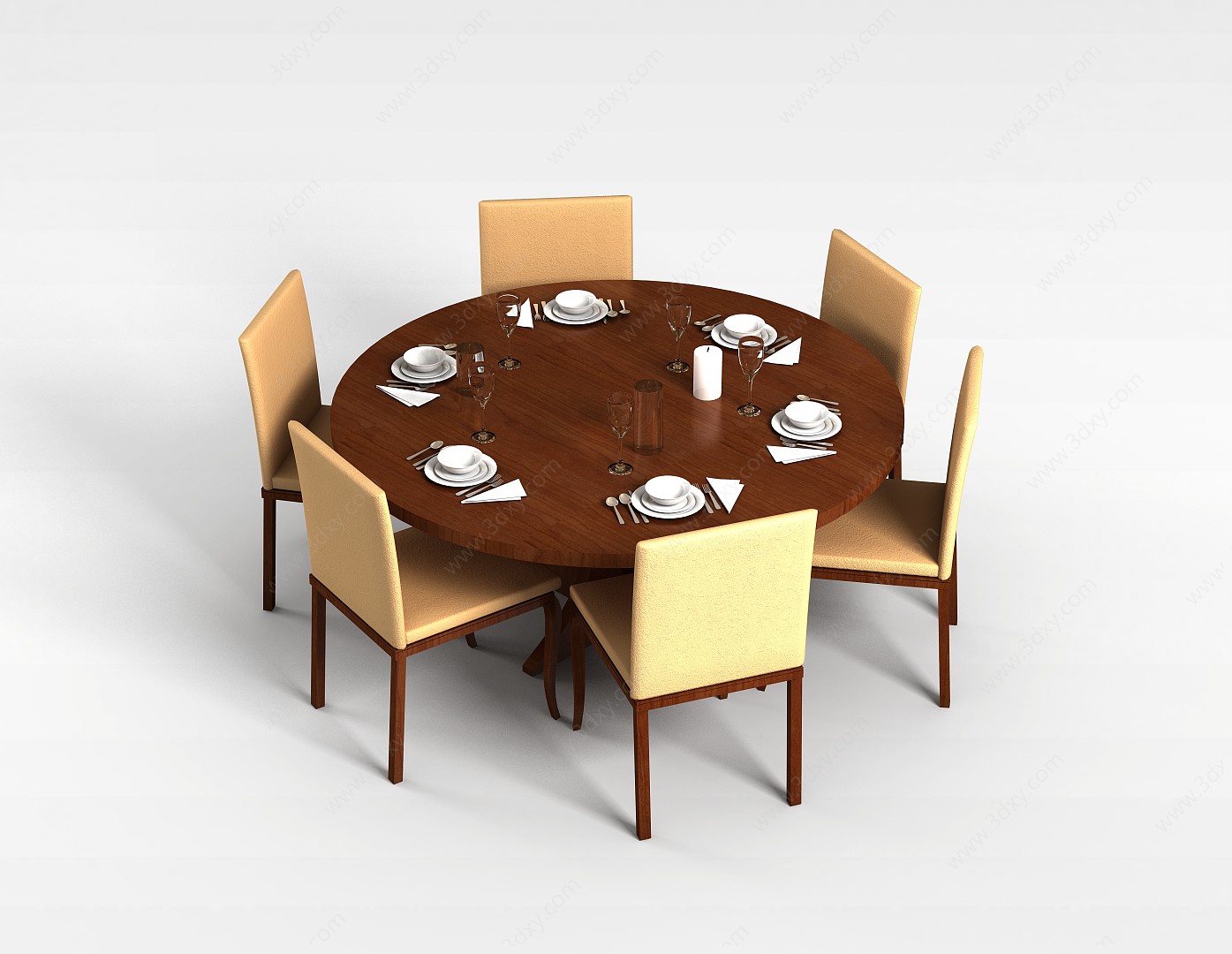 酒店餐桌椅组合3D模型