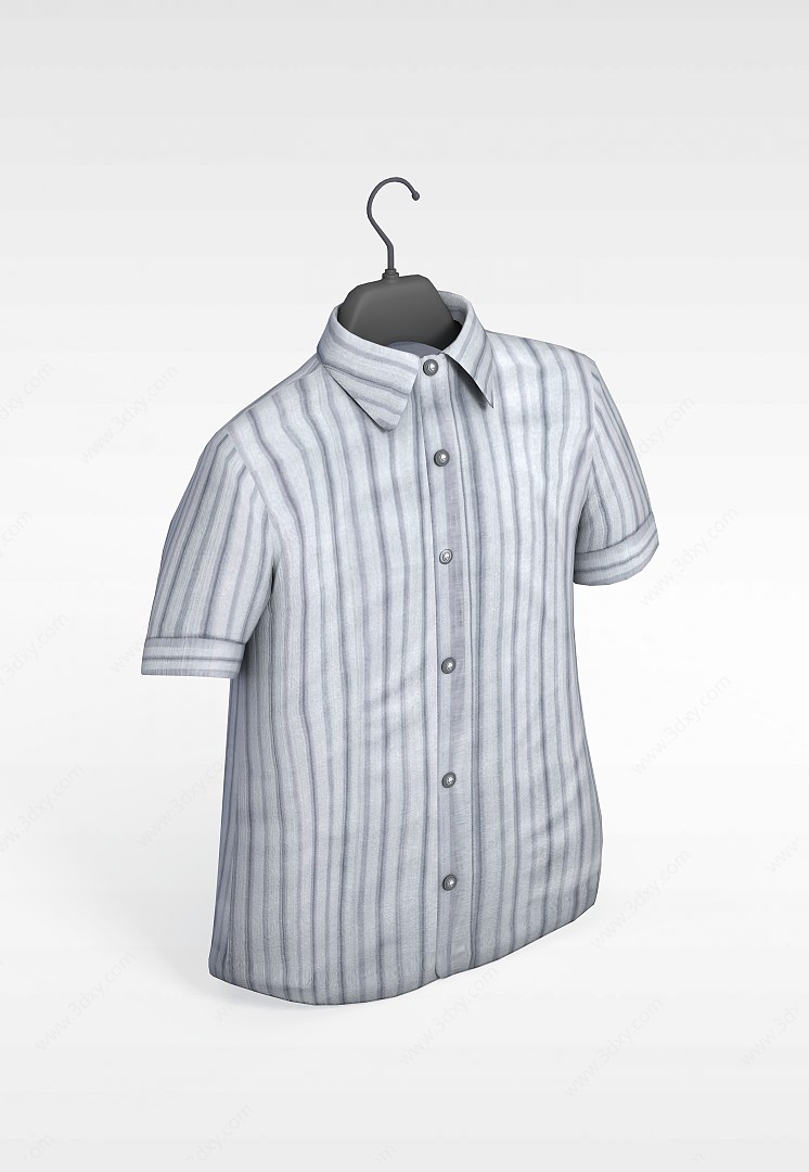 男士条纹短袖衬衣3D模型