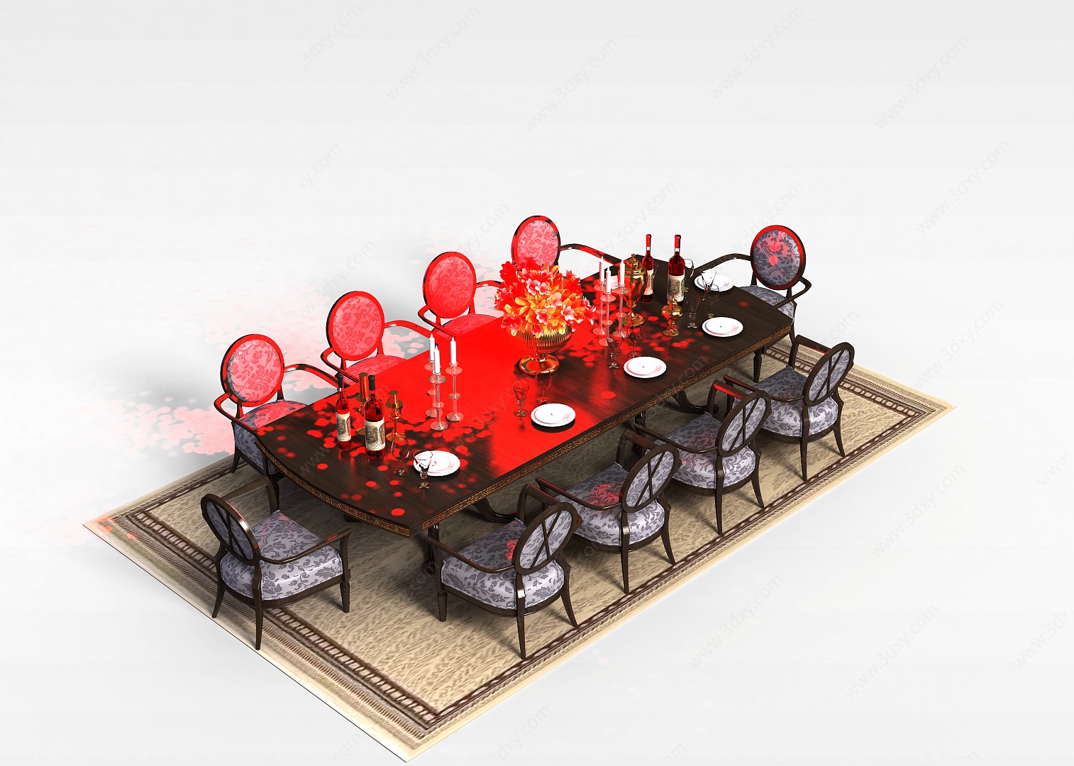 超大餐桌椅组合3D模型