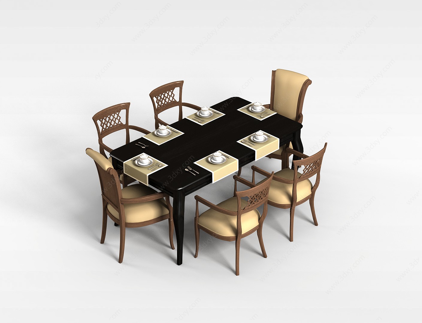 古典式餐桌椅组合3D模型