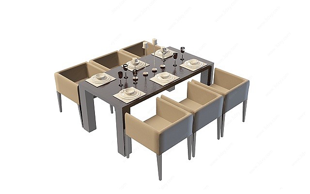 休闲餐厅桌椅组合3D模型