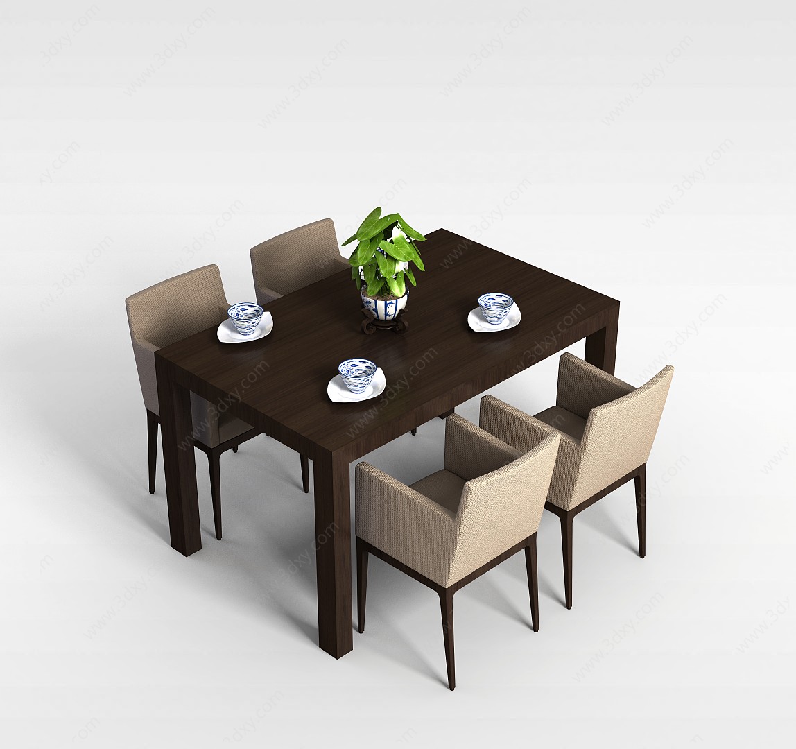 多人餐桌椅3D模型