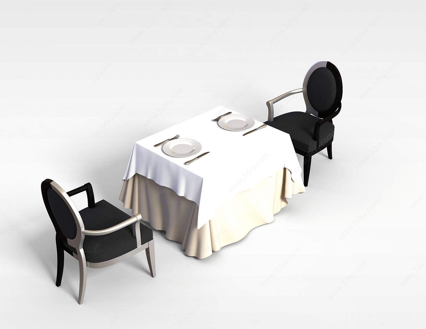 白色布艺餐桌椅3D模型
