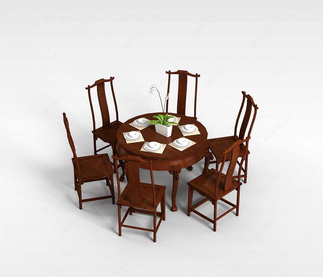 圆形木桌椅3D模型