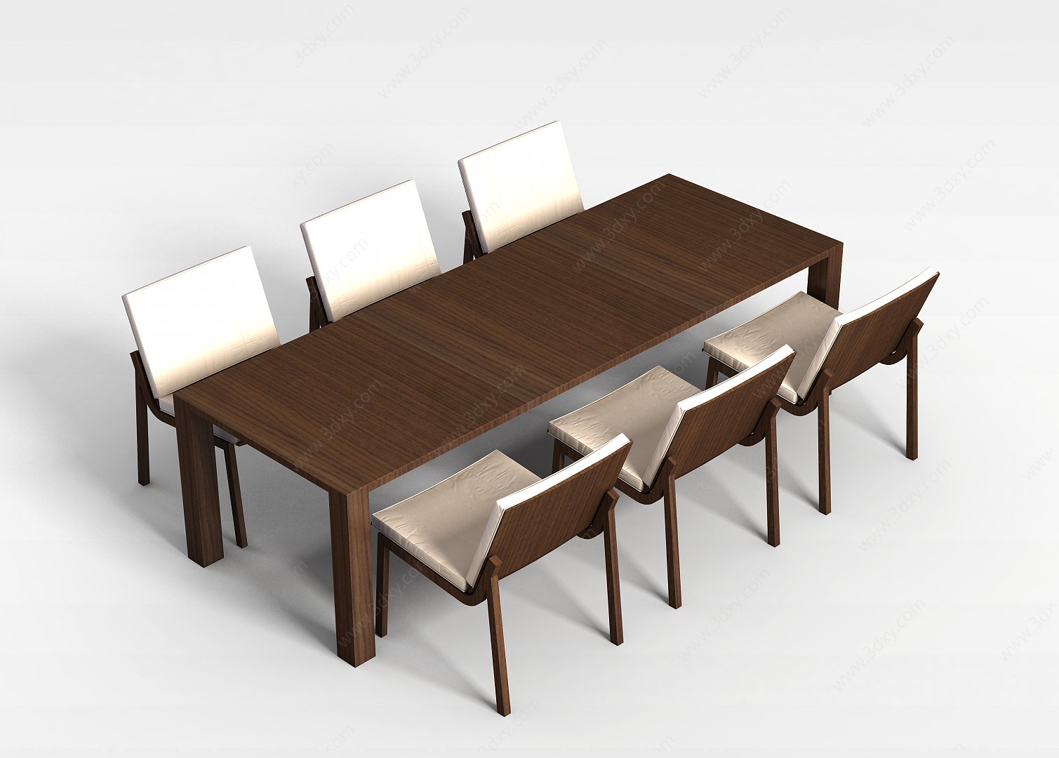 六人桌椅组合3D模型