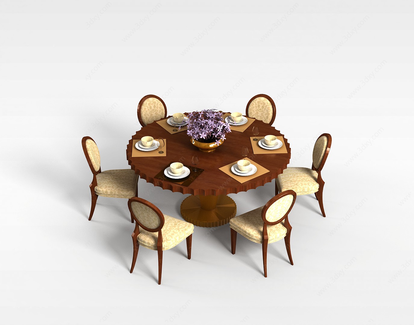 圆木桌椅组合3D模型