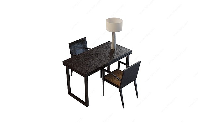 书房双人桌椅3D模型