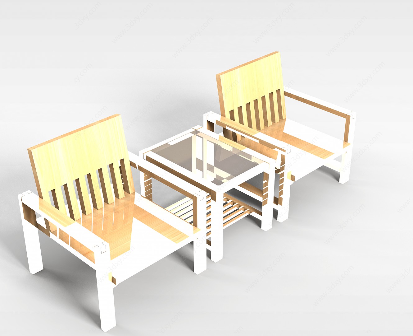 原木座椅组合3D模型