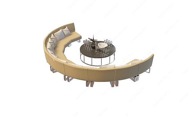 半圆沙发茶几组合3D模型