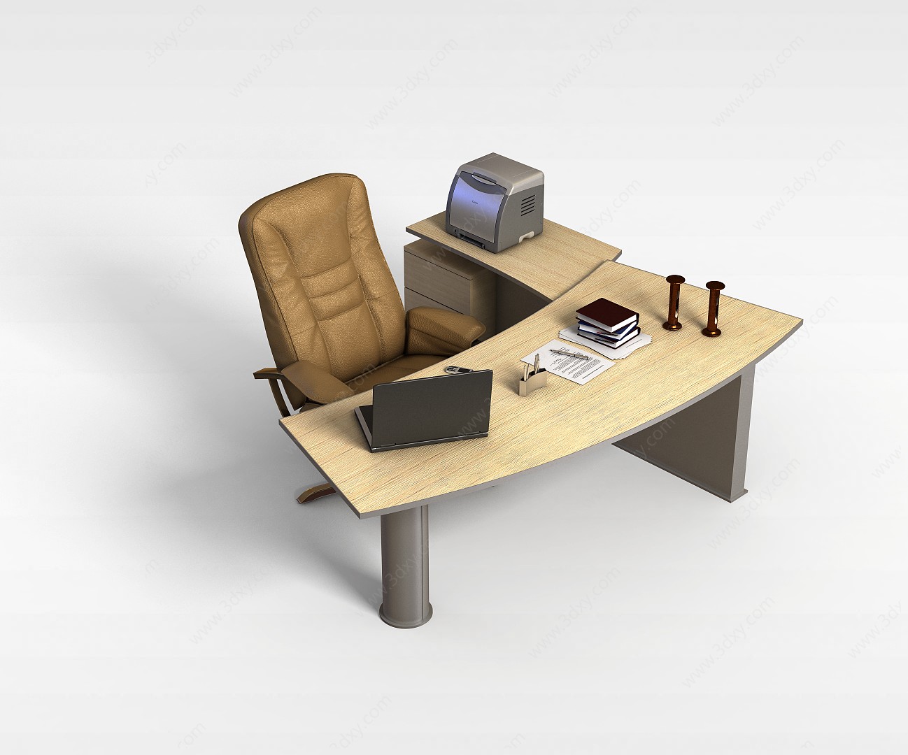 简约老板桌椅3D模型