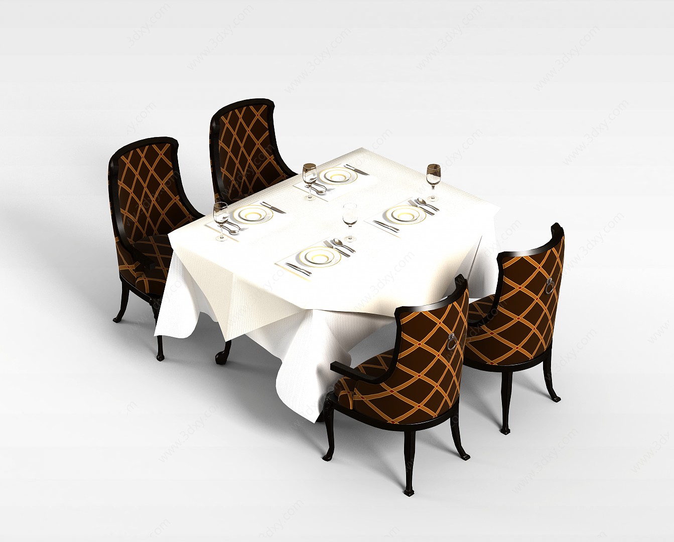 4人餐桌椅组合3D模型