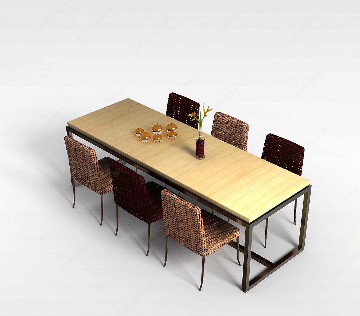 长方形桌椅组合3D模型