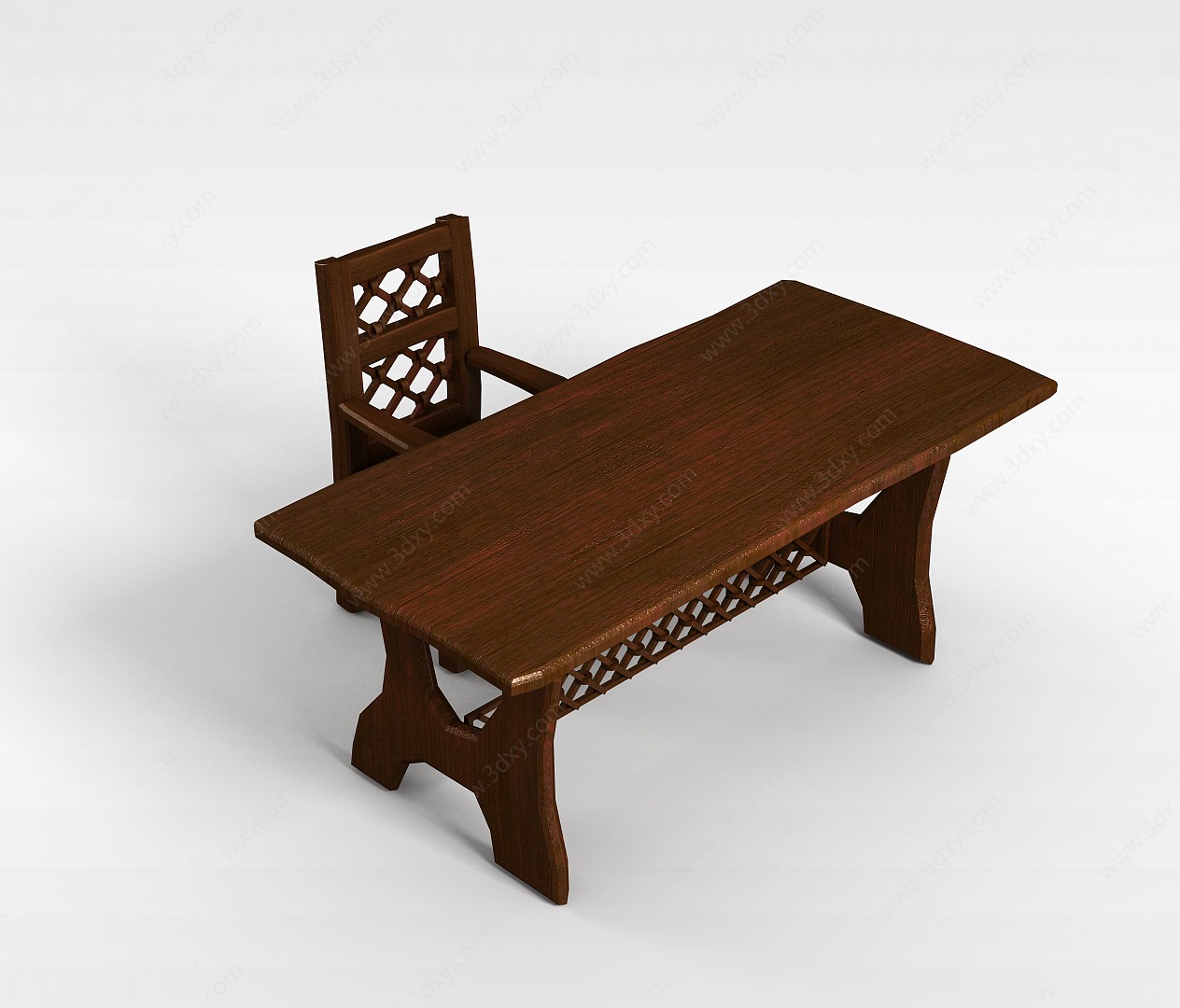 中式实木书桌椅3D模型