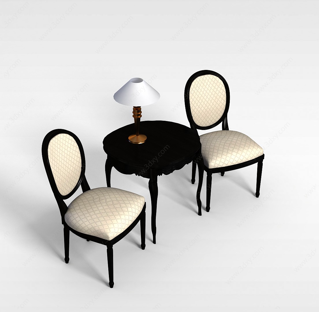 双人商务桌椅组合3D模型