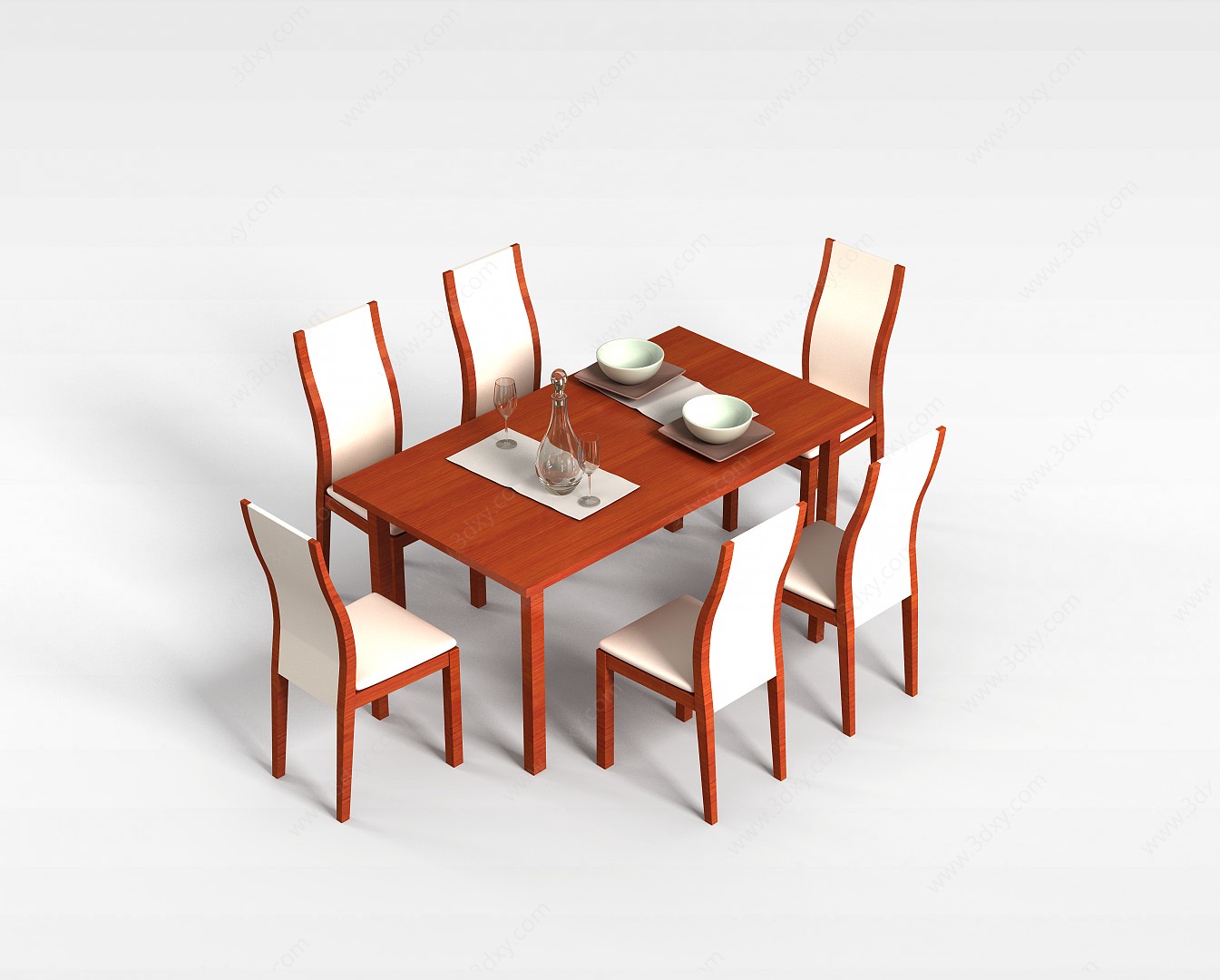 简易实木餐桌椅3D模型