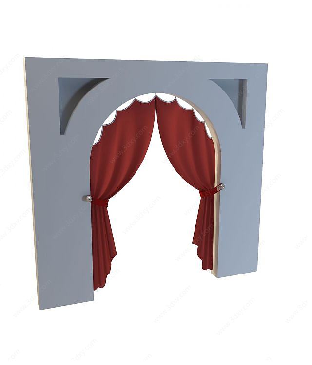 欧式风格布艺窗帘3D模型