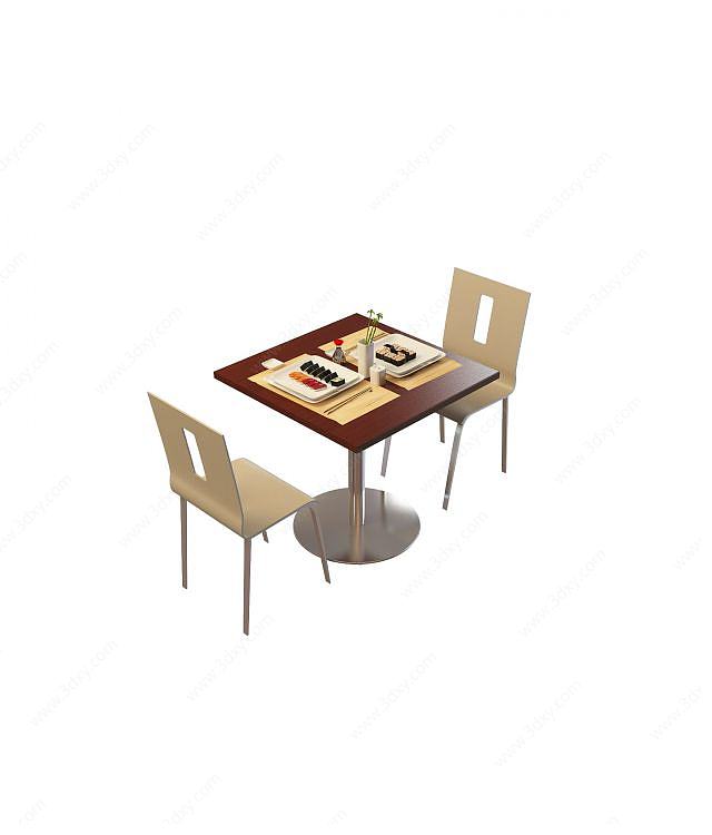 2人餐桌椅组合3D模型