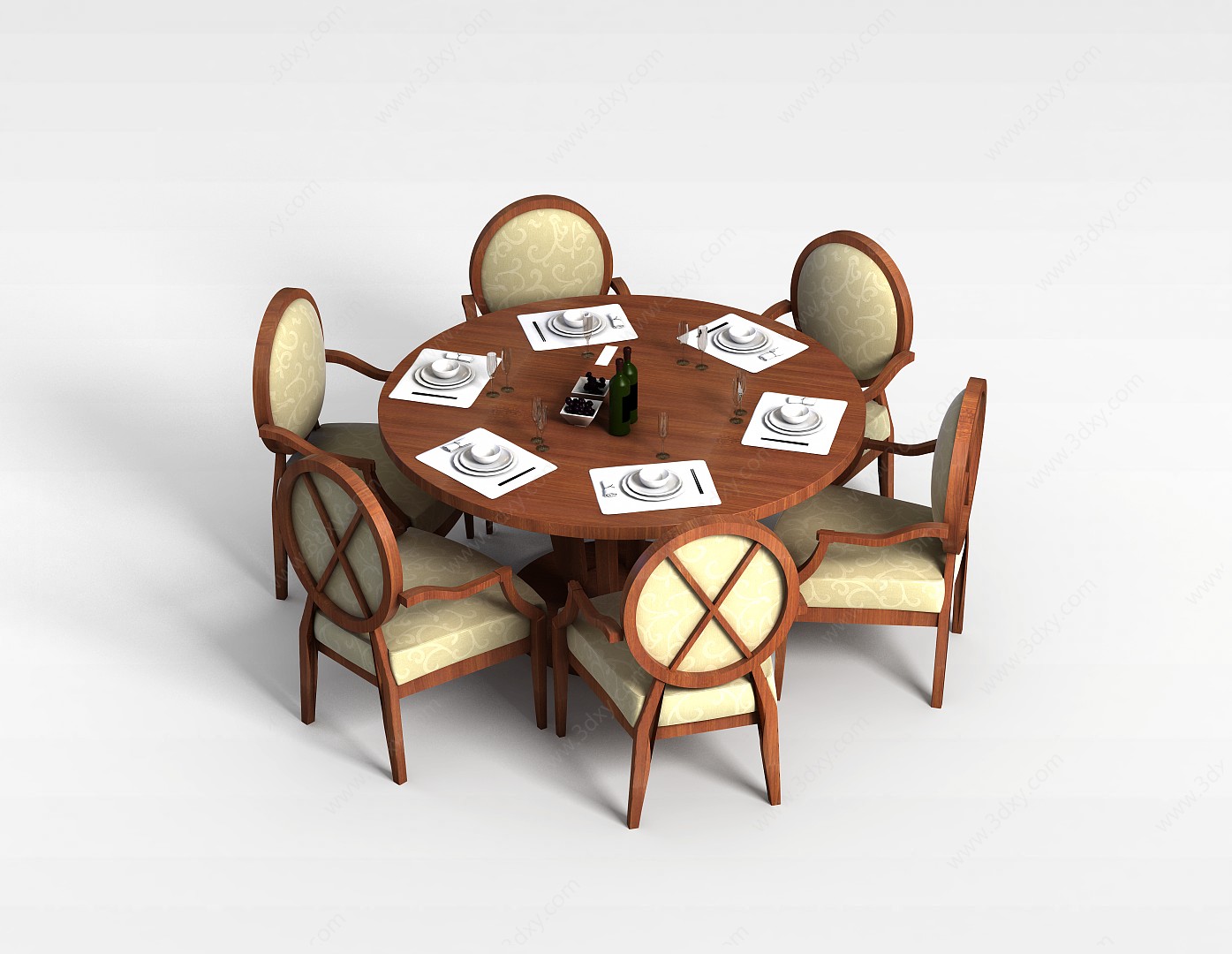 6人桌椅组合3D模型