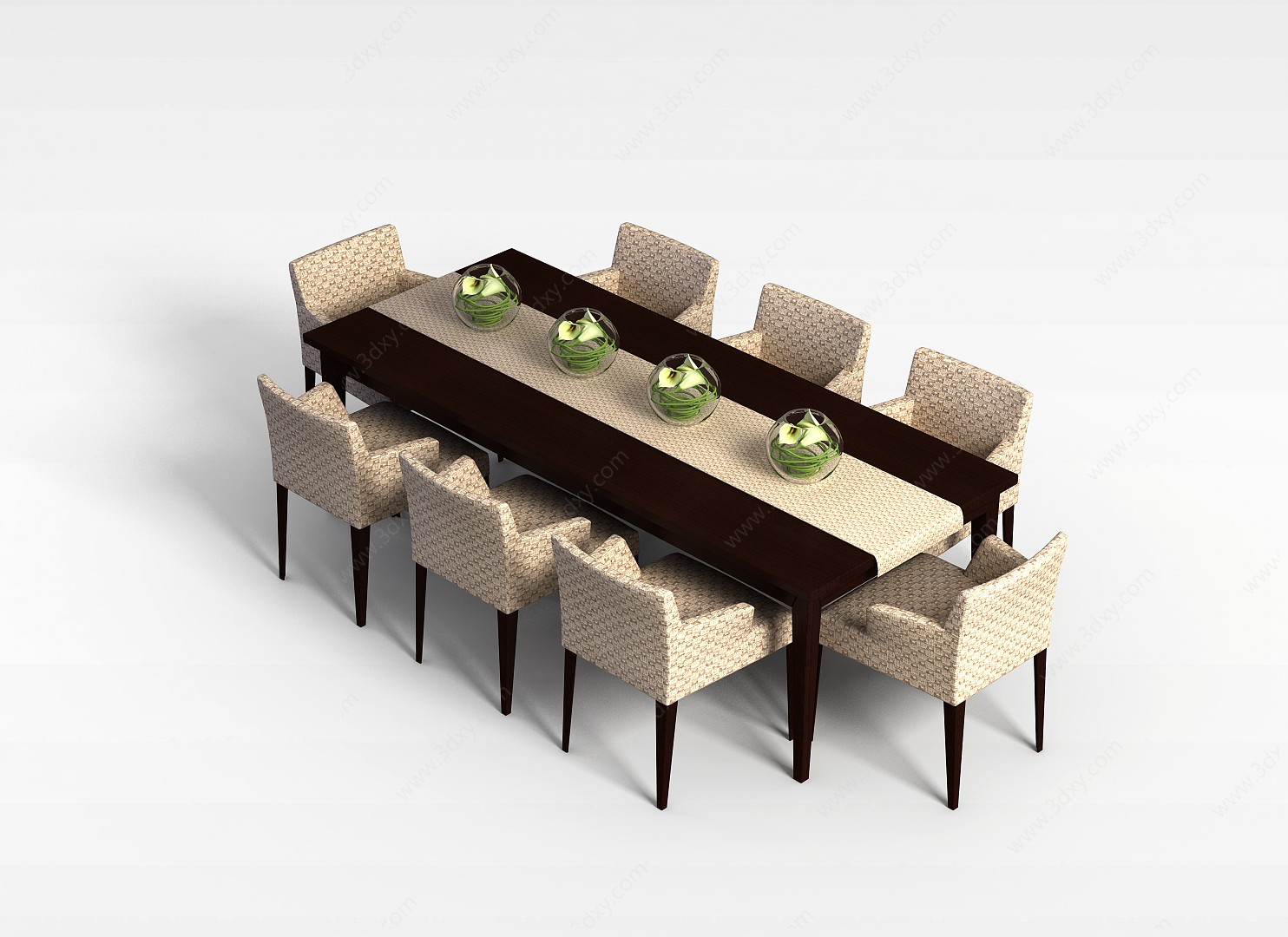 长方形桌椅组合3D模型