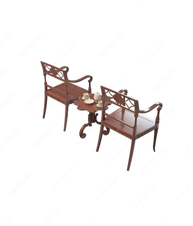 中堂复古桌椅3D模型