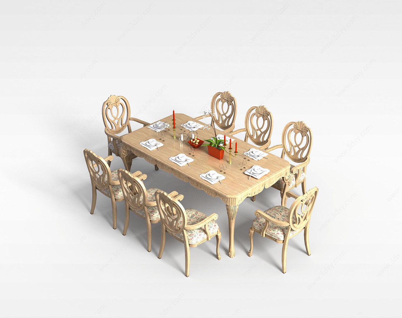 实木豪华桌椅3D模型