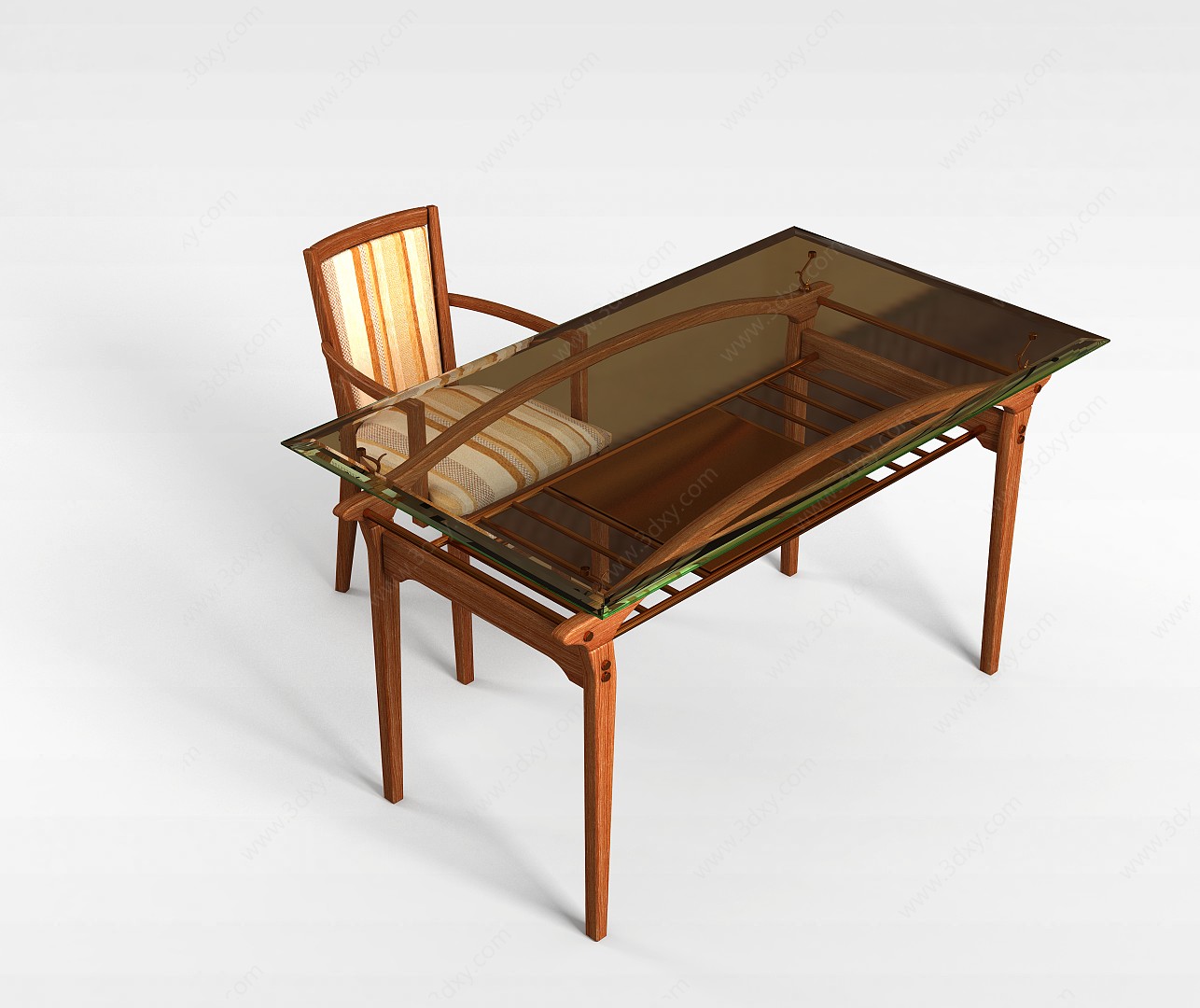 实木书桌椅3D模型