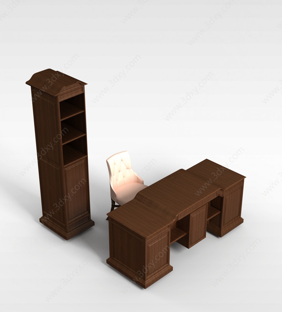 办公实木桌椅3D模型