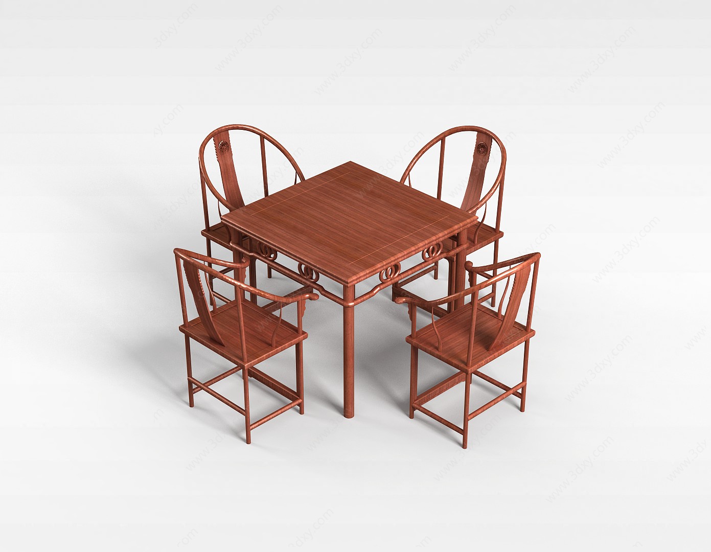 实木中式桌椅3D模型