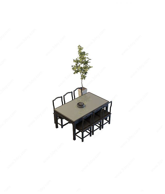 黑色现代餐桌3D模型