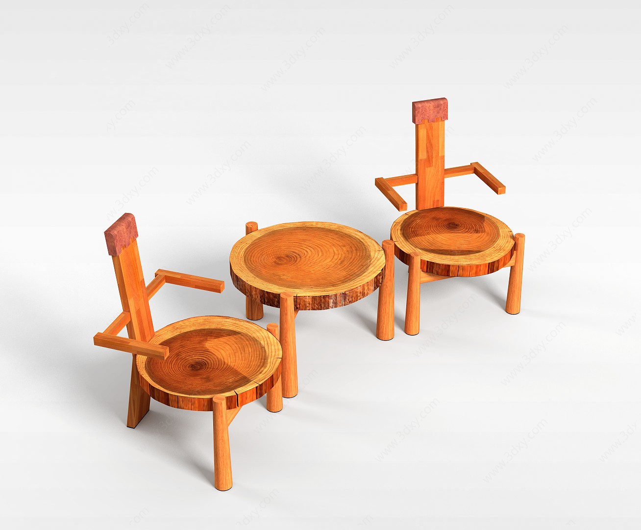 个性实木桌椅3D模型