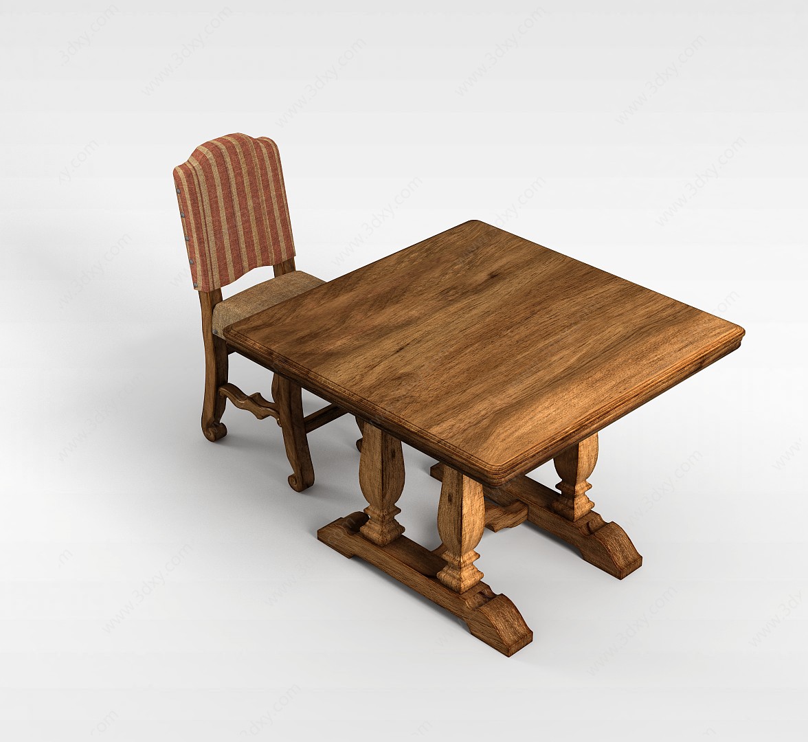 实木田园桌椅3D模型