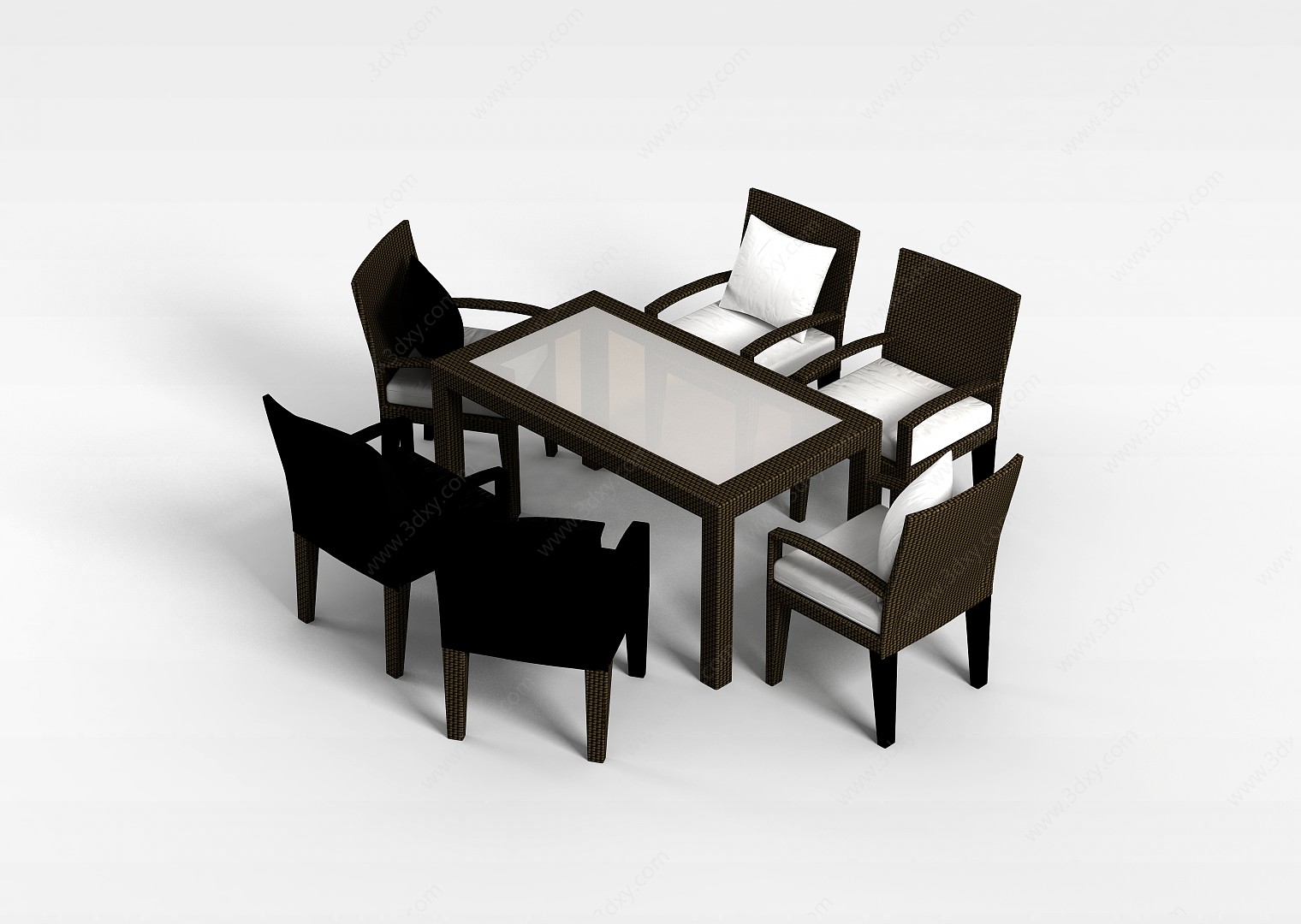 藤编餐桌椅3D模型