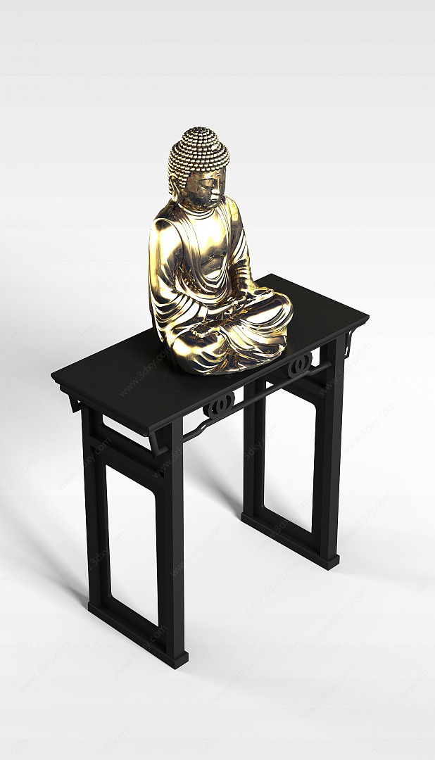 中式黑木供桌3D模型