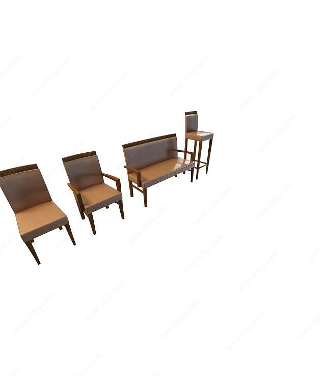 中式客厅椅组合3D模型