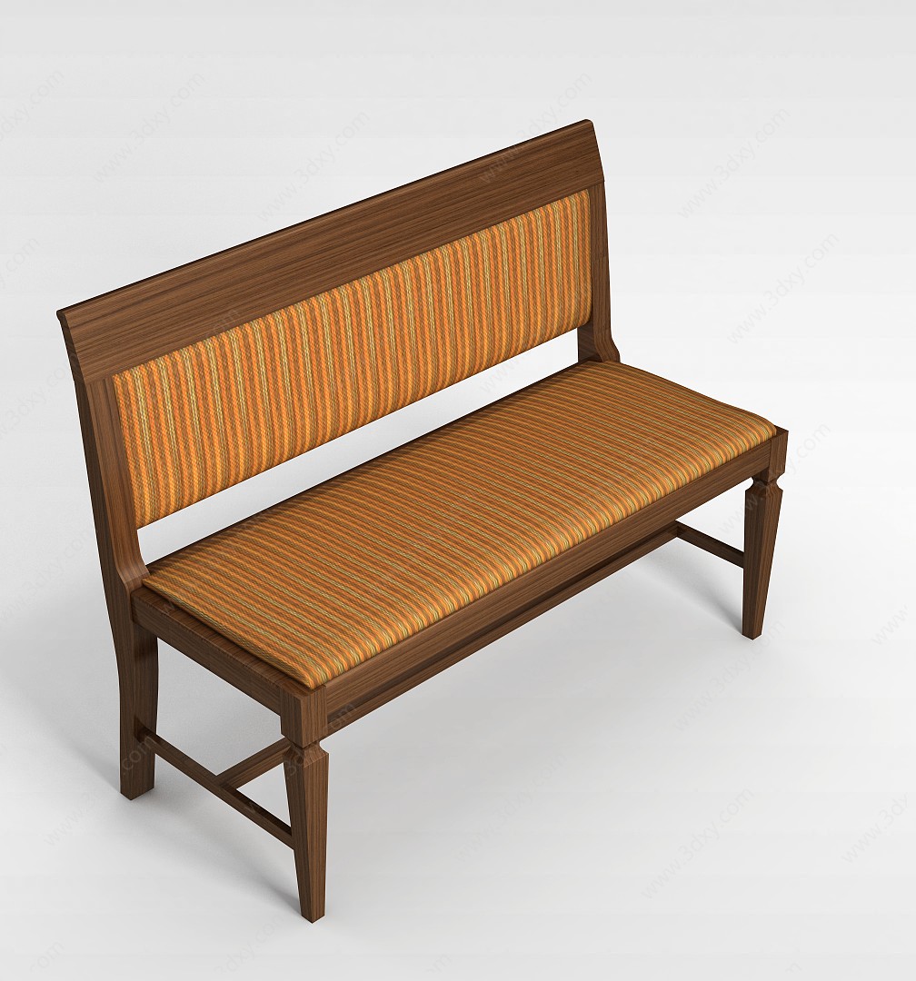 老式实木排椅3D模型