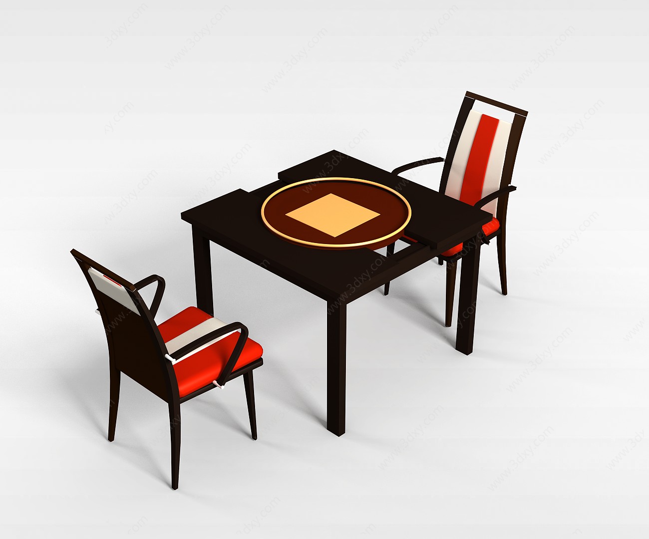 中式双人餐桌椅3D模型
