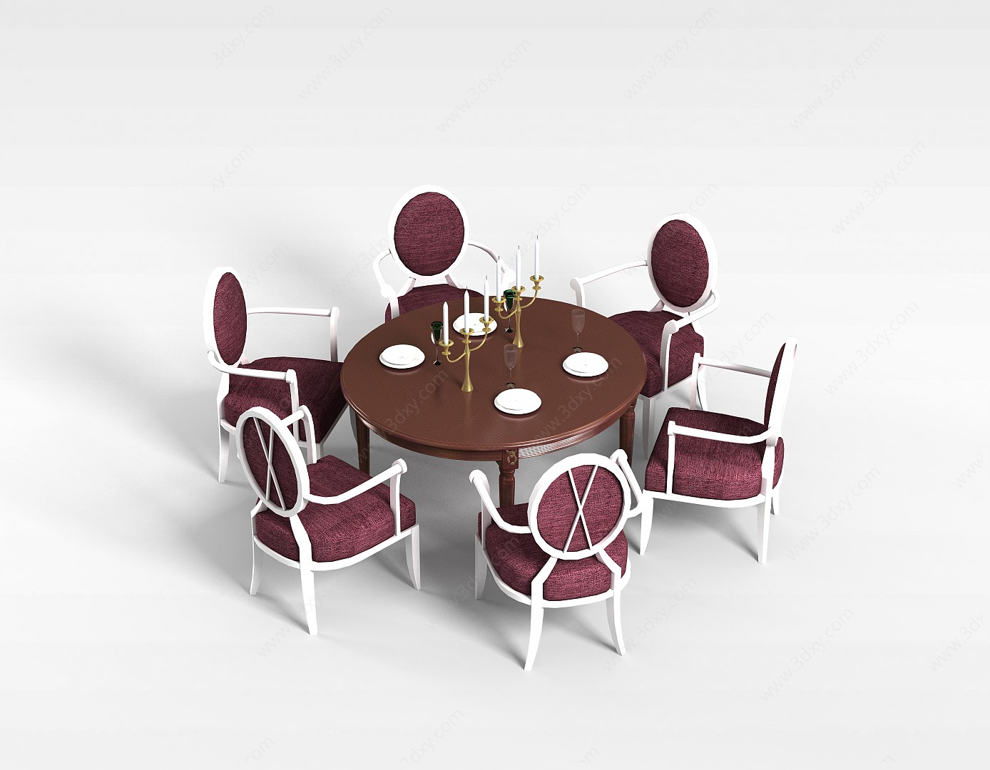 简欧多人餐桌椅3D模型